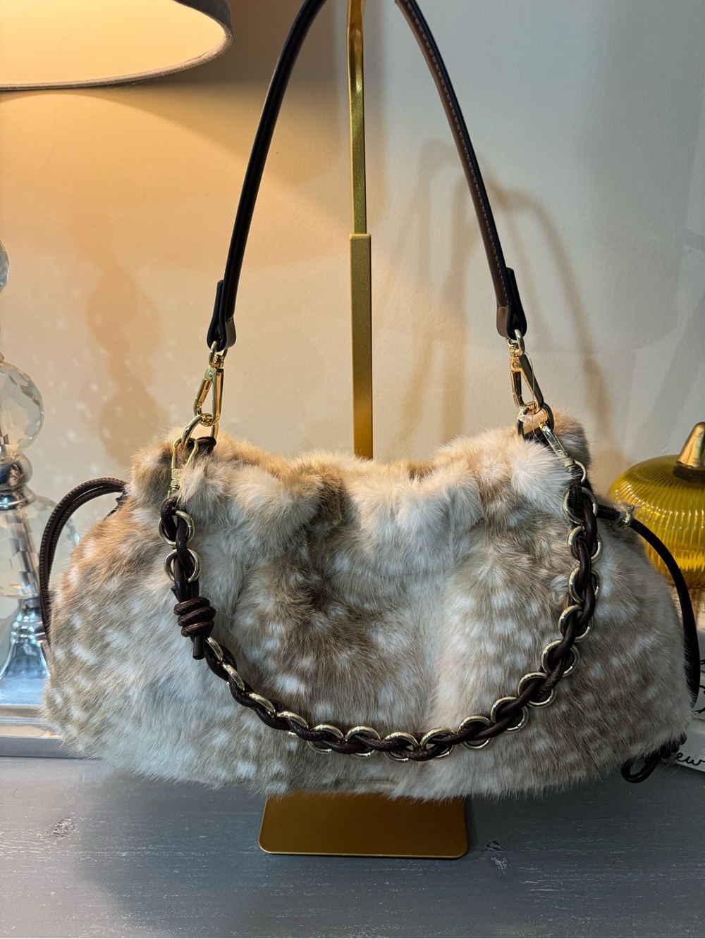 BCBG Generation Faux Fur Chain Shoulder Bag